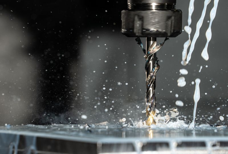 CNC milling machine cutting a metal component