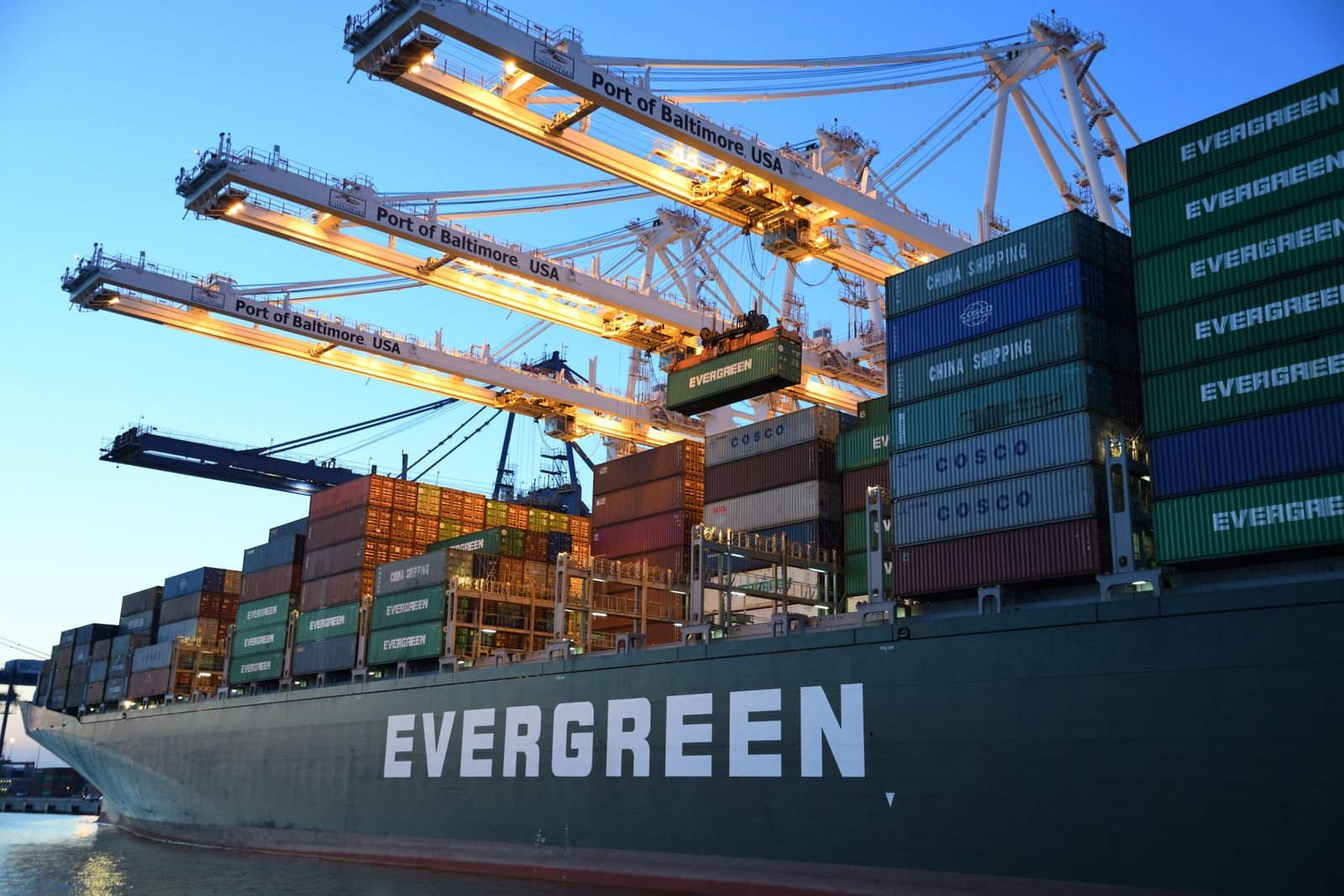 Container ship at port prepared for international cargo