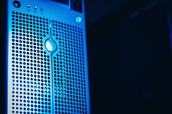 Blue server rack in a data center
