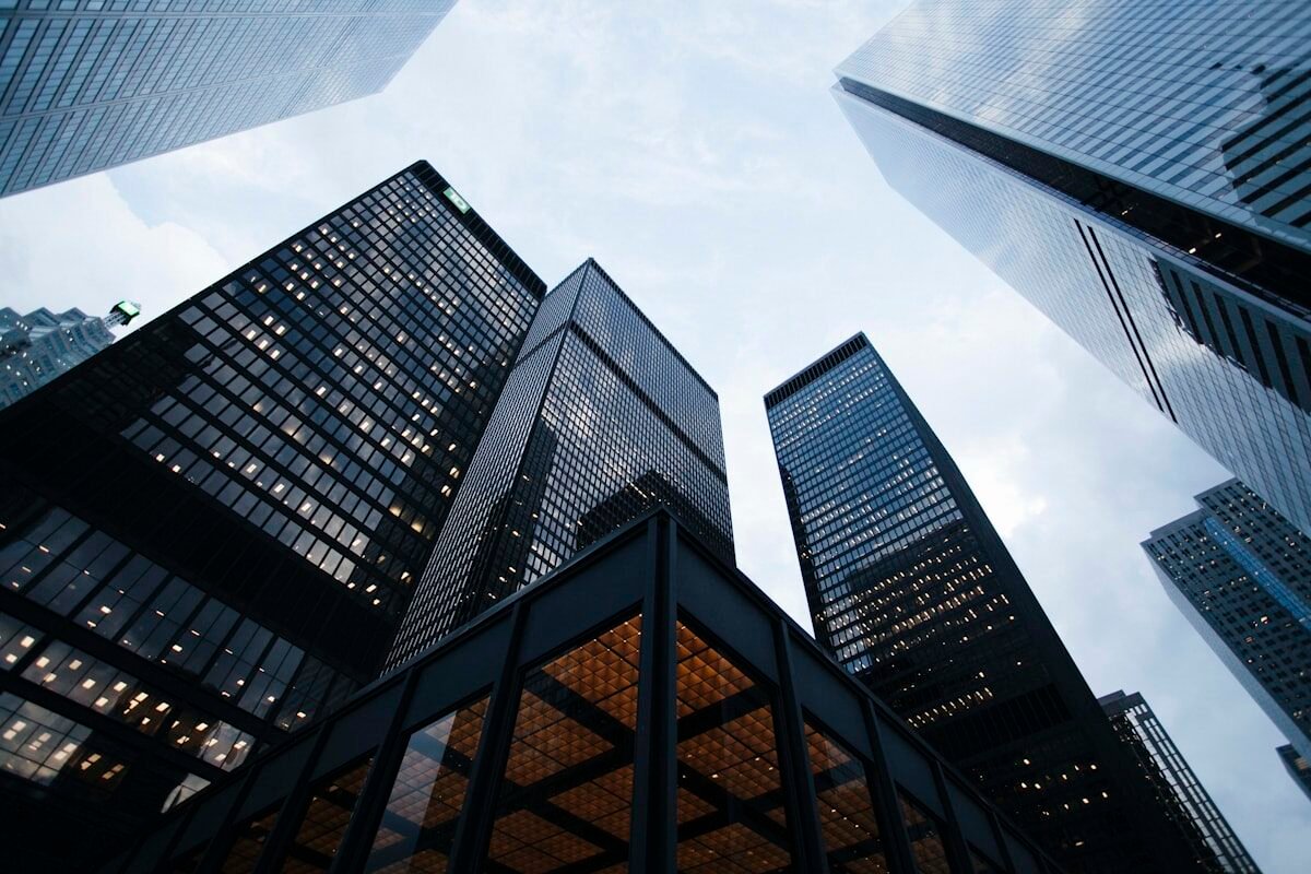 Modern commercial office tower with energy efficient HVAC zone controls and central plant